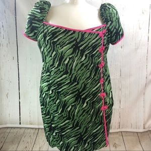 Green Tiger Print Midi Dress